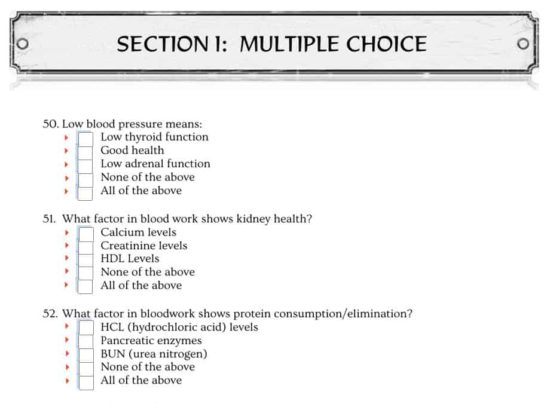 Level Two Intensive course exam multiple choice section