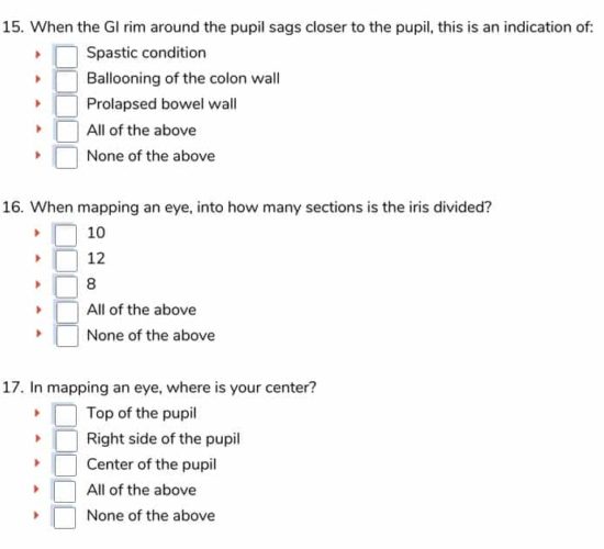 Screenshot of exam quiz questions